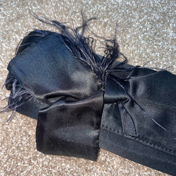 WHBM clutch small bag black bow/fur detailing satin feel rectangular flap close - Picture 6 of 8